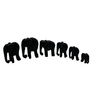Wood Elephant Convoy Hand Carved Set Of 6‎ Small Shelf Decor 1.5"-.50" African?